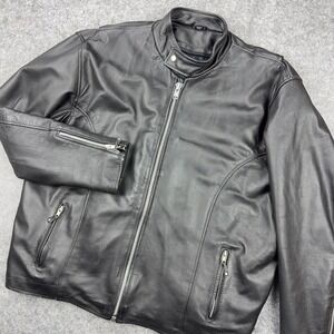 VTG Mustang Leather Jacket Mens 50 Black Cafe Racer Biker Moto‎ Heavy 90s